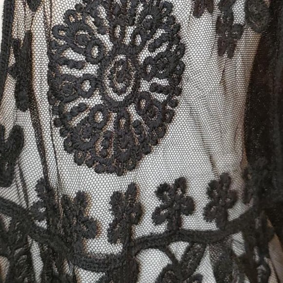 black lace crochet mesh long duster cardigan kimono - Picture 2 of 7